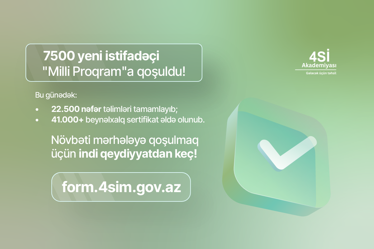 “Milli Proqram” çərçivəsində 22500 nəfər təlimləri tamamlayıb, 7500 nəfər isə yeni təlimlərə qoşulub